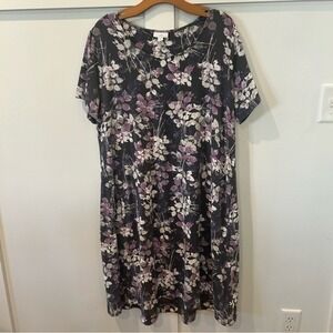 J. Jill Women's Dress Long Purple Gray Ivory Floral Short Sleeve Extra Large